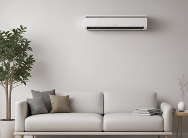 Several large wind turbines are installed in the ocean, with clear blue skies above and the deep blue ocean below. The turbines are evenly spaced across the horizon, suggesting a wind farm dedicated to renewable energy generation.