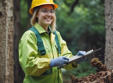 A person wearing a bright red industrial jacket with reflective stripes and a white safety helmet. They are holding a book titled 'Occupational Safety and Health Act' against a plain blue background. The person is smiling and the jacket has a logo on the chest.