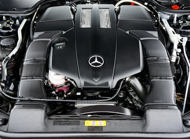 Stage 1 Remap A close-up, overhead view of a Mercedes-Benz V8 engine