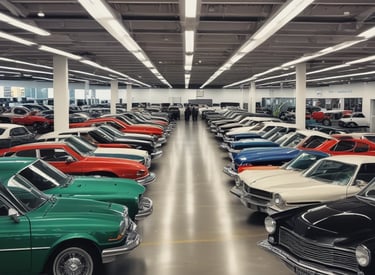 An image of a damaged car in a salvage yard surrounded by tools.