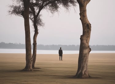 A minimalist portrait of the photographer in a serene setting.