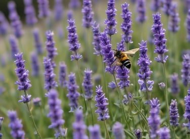 A serene lavender field under a clear blue sky.