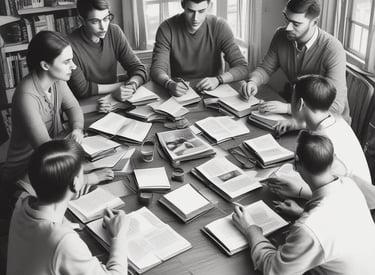 a black and white photo of books stacked on top of each other