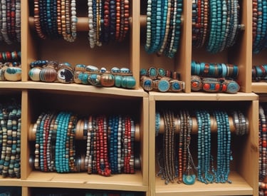 a display of bracelets and bracelets with beads and beads