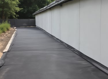 A flat roof being waterproofed with asphalt fabric.