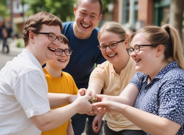 A diverse group of adults engaging in a community event outdoors.