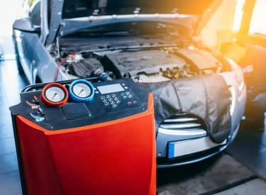 a car with machine that fills the AC