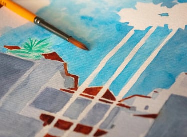 Detalle de ilustración en acuarela para etiqueta de vino de La Zambra Resort, Málaga