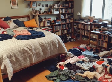 A sunlit patio with terracotta tiles is adorned with cleaning equipment, including a wet and dry vacuum, containers of cleaning solutions, and a pressure washer. A portion of a white car is visible near a hedge-lined driveway, while lush green vegetation and a manicured lawn provide a backdrop.