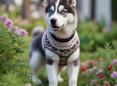brown and white long coated small dog wearing red shirt