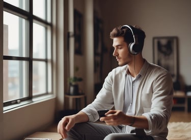 A computer screen displaying a website of an audio streaming service. The website showcases a podcast called BANTUMEN with the description 'Pro Unlimited.' There is a navigation bar with options including Home, Stream, Library, and more. A music wave graphic is visible below, along with a play button, social media interaction options such as re-post, share, and add to playlists. A banner at the top talks about fan-powered royalties, and there is a COVID-19 information widget to the side.