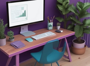 A person is using a laptop displaying a website for designing custom t-shirts. The hands on the keyboard suggest active engagement, with a slice of chocolate cake on a plate and a cup of coffee nearby. A vase with green leaves adds a touch of nature to the scene. A watch is visible on the person's wrist.