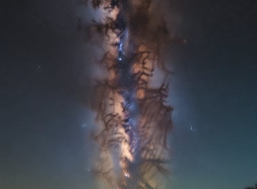 A close-up view of reflective surfaces displaying blurred text with words related to cognitive processes such as create, integrate, and discern. The text is predominantly white and appears on a dark background, creating a high contrast. The reflective surfaces create a distorted and layered effect, adding depth to the image.