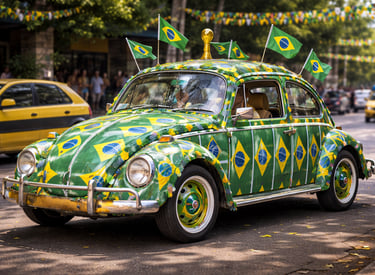 carro decorado para Copa do Mundo com bandeiras do Brasil