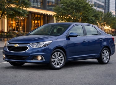 carro grande e barato chevrolet cobalt azul sedan em ambiente urbano moderno