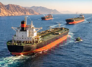 Navios petroleiros transportando petróleo no Oriente Médio, fator que pode impactar o preço