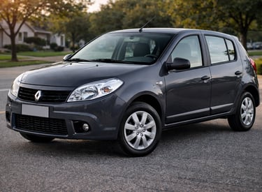 Carros até 30 mil: Renault Sandero cinza estacionado em rua residencial, opção acessível e espaçosa 
