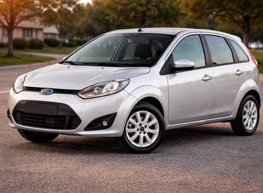 Carros até 30 mil: Ford Fiesta prata estacionado em rua residencial, opção equilibrada e econômica 