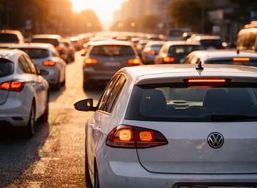 Volkswagen 1.0 TSI preso em trânsito urbano intenso no fim da tarde