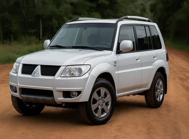 Mitsubishi Pajero TR4 2008 prata em estrada de terra, carro inteiro em destaque, formato horizontal