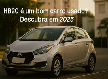 Hyundai HB20 prata seminovo estacionado em rua residencial com luz natural, ângulo 3/4 frontal.