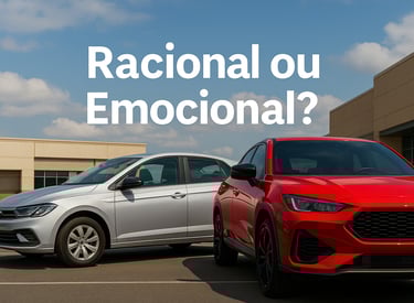Dois carros estacionados lado a lado em um estacionamento: à esquerda, um hatch prateado de perfil d