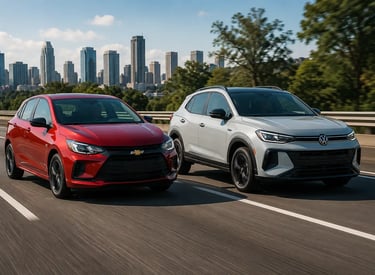 Chevrolet Onix Eco e Volkswagen Tera lado a lado em movimento na rodovia