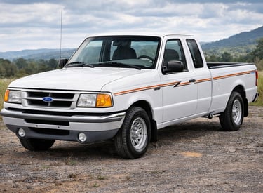 Ford Ranger 1998 clássica branca em ambiente off-road com design robusto da primeira geração no Bras