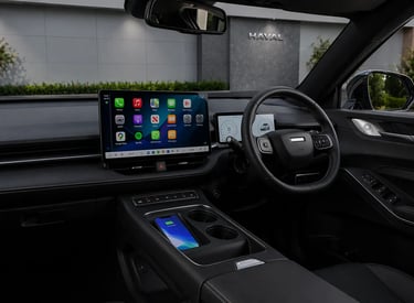 novo haval h6gt híbrido plug-in interior com sistema café e multimídia avançada