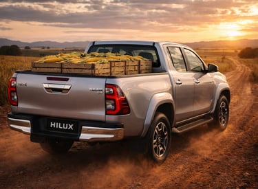 Toyota Hilux SR 2026 utilizada para trabalho com caçamba carregada em estrada rural