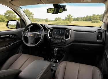 Interior da Chevrolet S10 High Country 2022 com bancos de couro e central multimídia