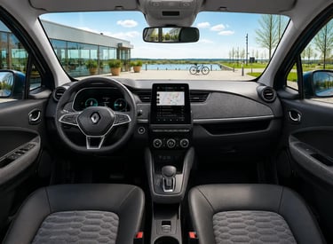 Interior do Renault Zoe com painel digital e central multimídia integrada