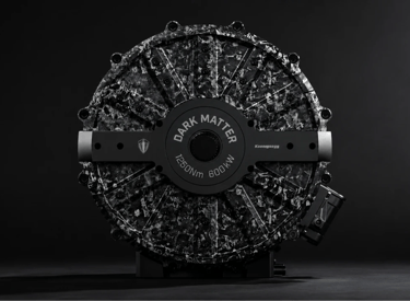 Motor elétrico Dark Matter da Koenigsegg com 800 cv e design compacto em fundo escuro