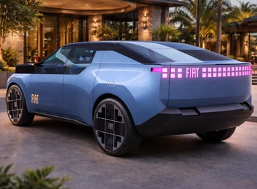 Fiat Fastback azul conceito em cenário urbano durante lançamento fiat 2026