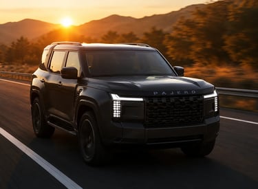 Novo Pajero percorre rodovia ao amanhecer destacando design moderno e robusto