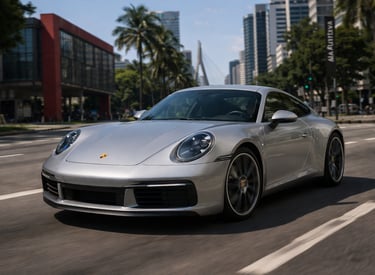 Porsche 911 moderno em movimento nas ruas de São Paulo