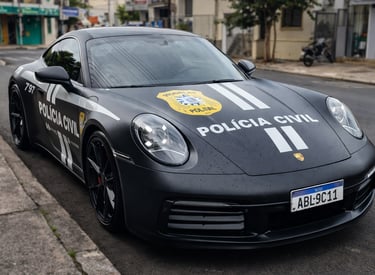 carro de polícia esportivo no Brasil modelo Porsche caracterizado como Polícia Civil em rua urbana