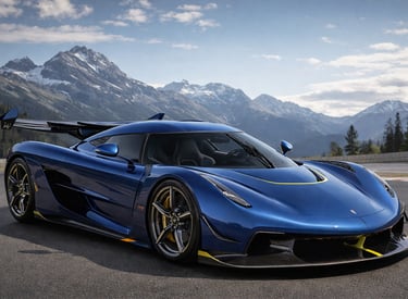 qual o carro mais caro do mundo hipercarro de luxo azul em pista com montanhas ao fundo