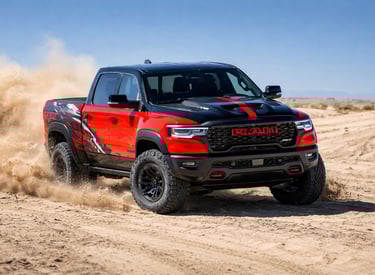 Ram TRX 777 cavalos em ação no deserto com desempenho extremo off-road