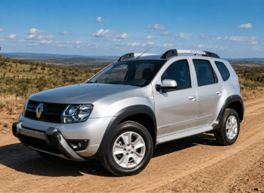 Renault Duster Dynamique 2017 prata estacionada em estrada de terra com paisagem de cerrado