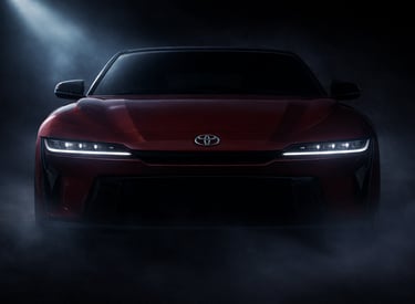 Toyota Celica 2027 teaser frontal com faróis em destaque e design esportivo em ambiente escuro