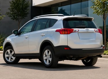 Toyota RAV4 2014 visto de traseira em frente a um edifício moderno