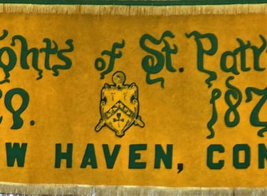 Knights of St. Patrick banner from 1878 in New Haven, Connecticut, featuring Irish heritage symbols