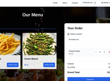 Menu para ordenar en linea, Web app, application en linea