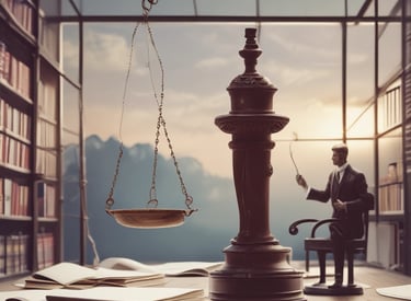 A lawyer discussing legal documents with a client in a professional office setting.