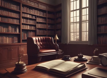 A courtroom scene with a judge, lawyers, and clients engaged in a legal proceeding.