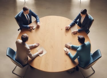A serene meeting room with a round table