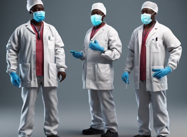 Two surgeons wearing blue surgical gowns and caps perform an operation under bright surgical lights. Medical equipment and monitors surround them in a sterile operating room environment.