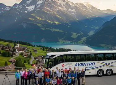 Aventro Holidays Big Tourists Bus Taking Tourists To Milan From Zurich Group Tour  