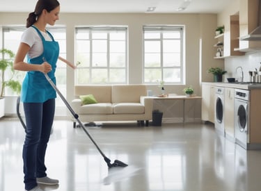 Courier delivery person handing over a package with a cityscape in the background.